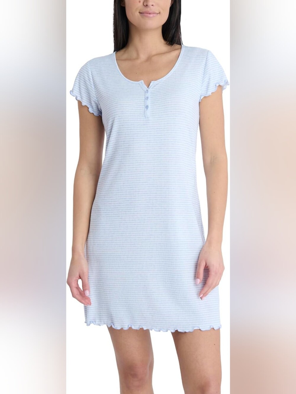 Laura Ashley Stripe Rib Blue And White Nightgown, L